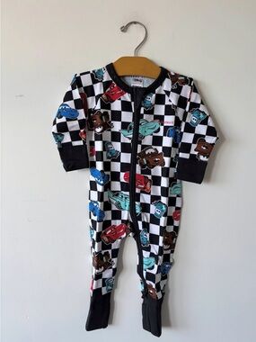 Bonds Black & White Checkerboard Car Footed Pajamas - Multi Car Print
